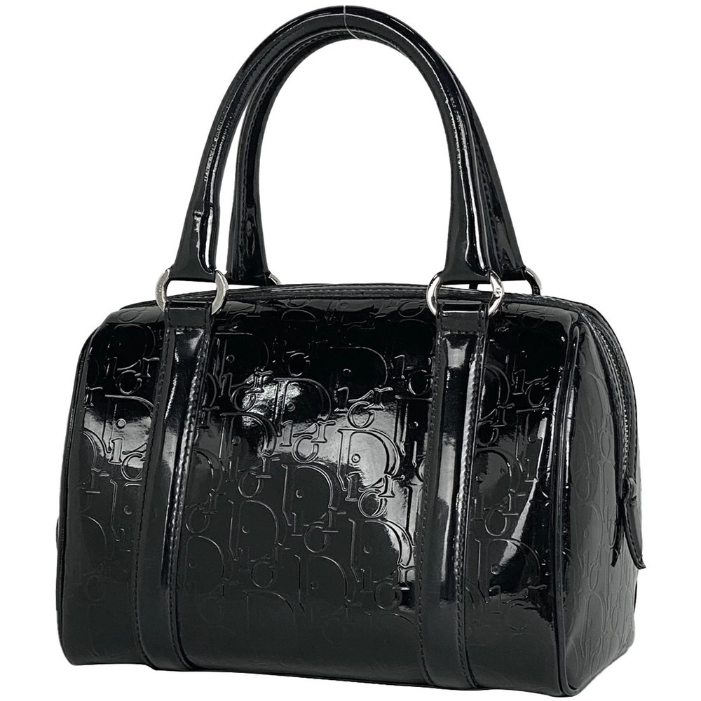 Christian Dior Trotter Handbag Boston Enamel Patent Vernis Leather Black